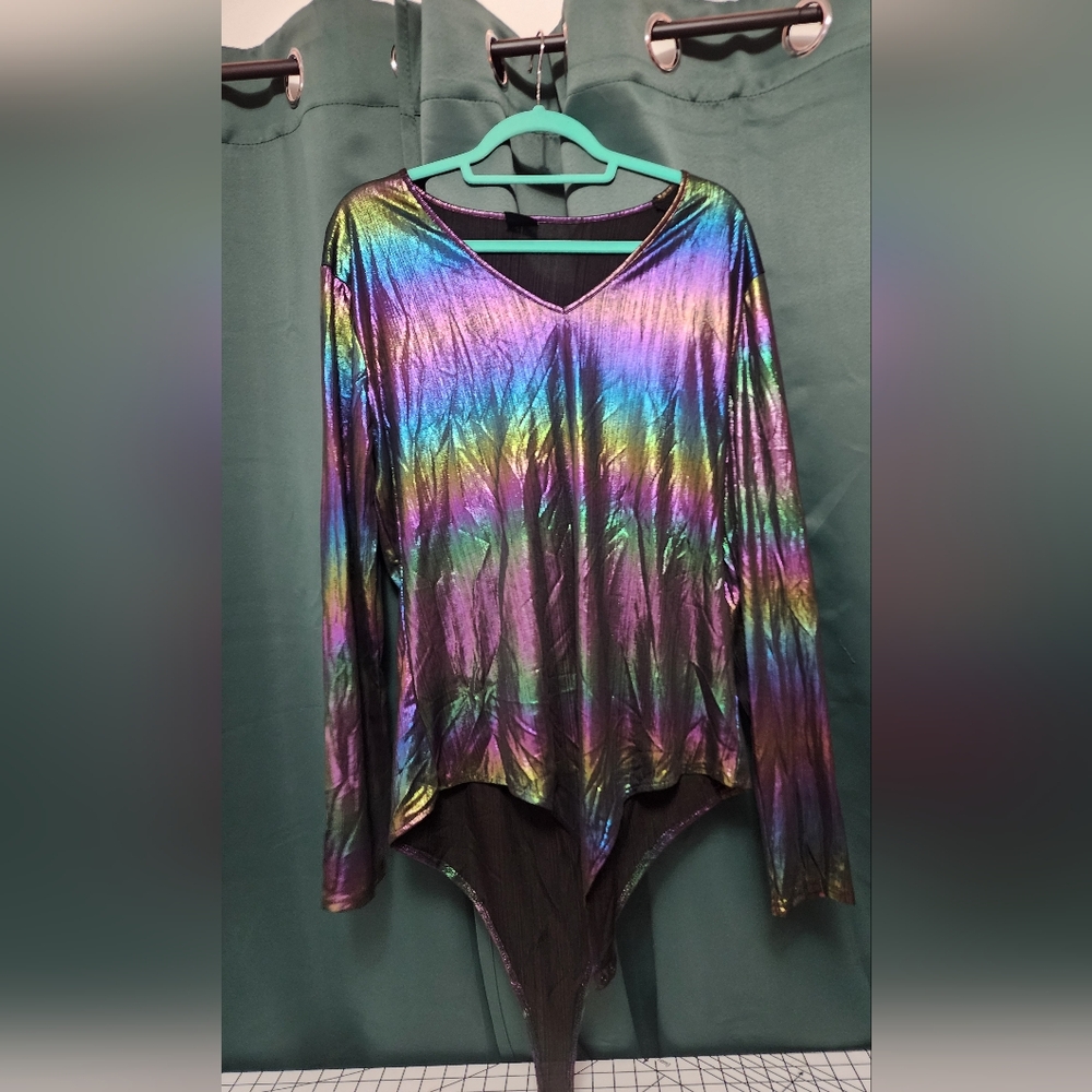 Multicolor Metallic Women's Spandex 3x Bodysuit